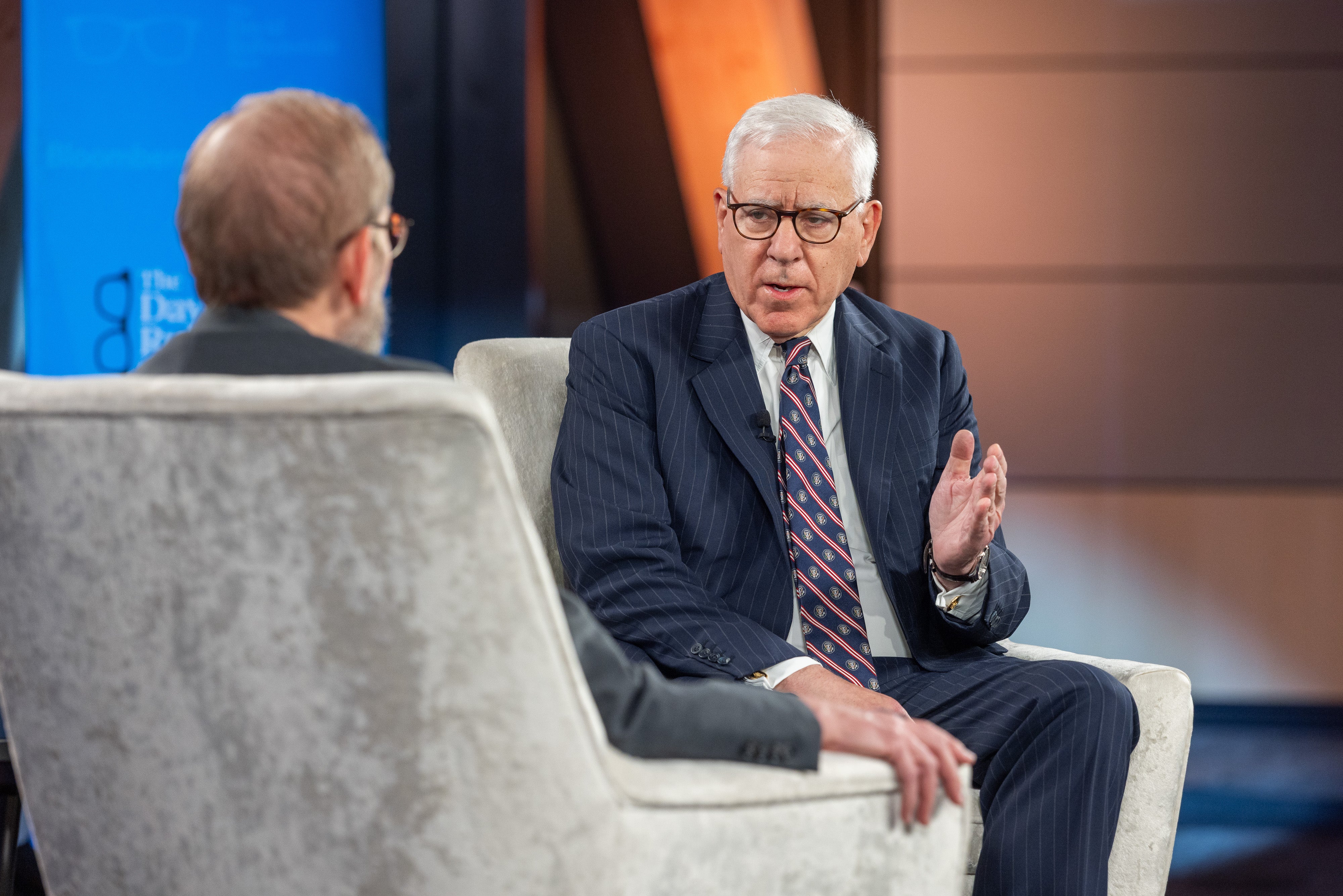 Chair David M. Rubenstein interviews President Alan M. Garber at the 2025 Global Advisory Council meeting.