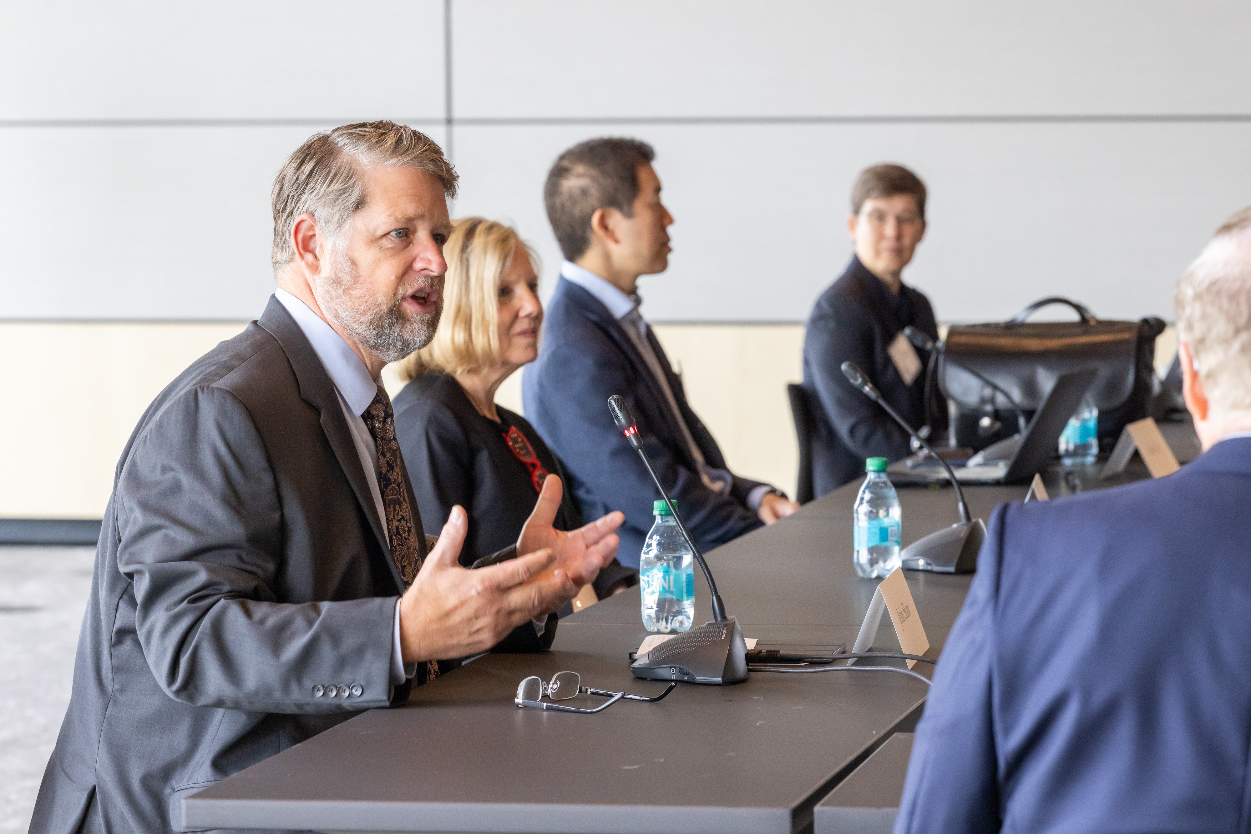 Vice Provost for Research John H. Shaw and Harvard faculty members Sarah Fortune, David R. Liu, and Jennifer A. Lewis present at the 2025 Global Advisory Council meeting.