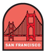 Icon including Golden Gate bridge, red gradient