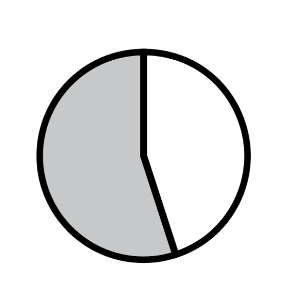 A pie chart with 55% of it in gray and the remainder in white 