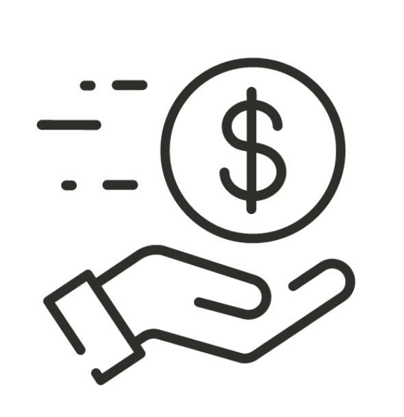 An animated hand holding a dollar symbol within a circle