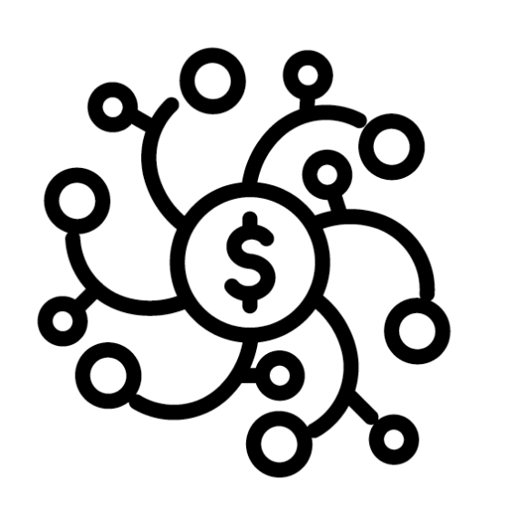 Animated network with money symbol in the center