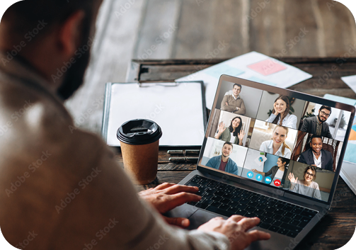 Staff member attending a virtual meeting