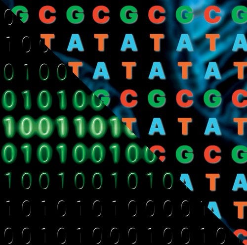 Image of digital code and DNA coding
