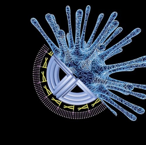 Image of nano-bots and a virus cell