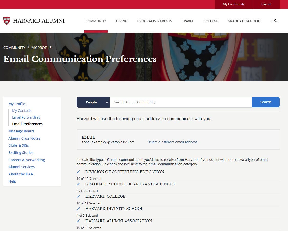 Email Communication Preferences Screen Preview