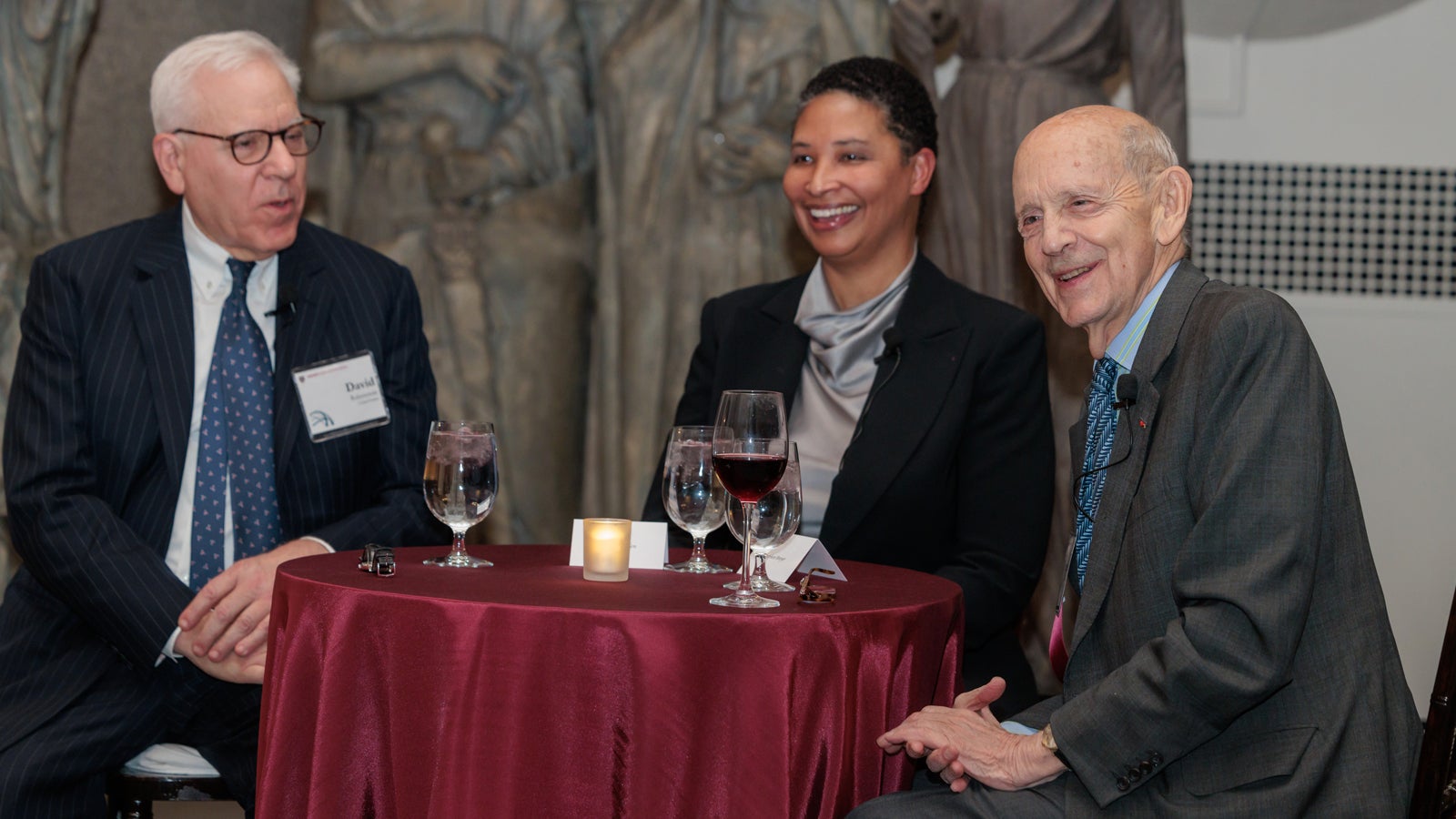 Chair David M. Rubenstein leading a panel discussion on democracy with Harvard faculty members Danielle S. Allen PhD ’01 and Stephen Breyer LLB ’64 at the 2024 Global Advisory Council meeting.