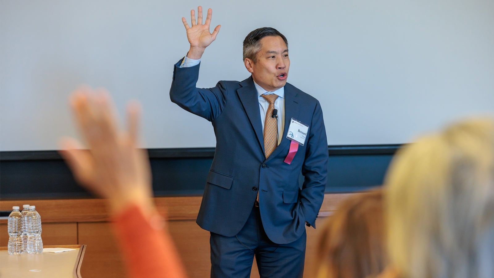 Harvard faculty member Bernard S. Chang AB ’93 presenting a TED-style talk at the 2024 Global Advisory Council meeting.