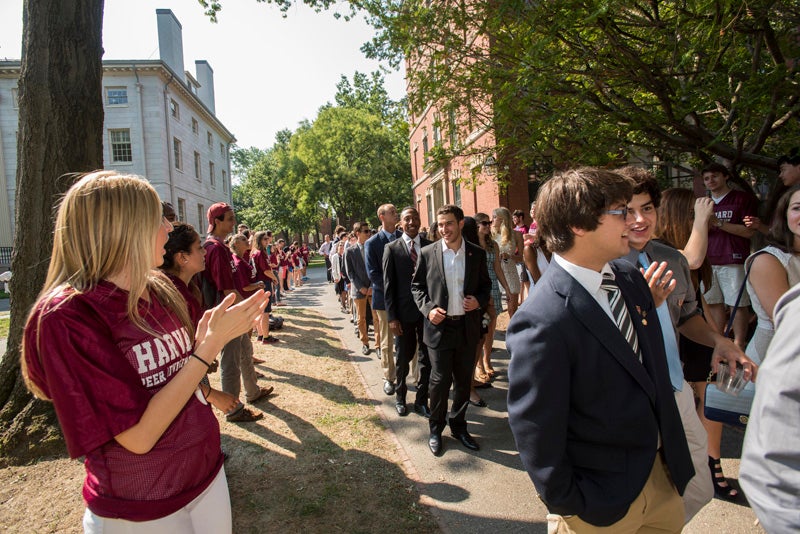 Undergraduate leaders cheer on the freshmen. 