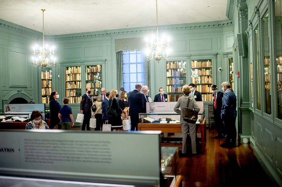 Guests examine the new exhibitions