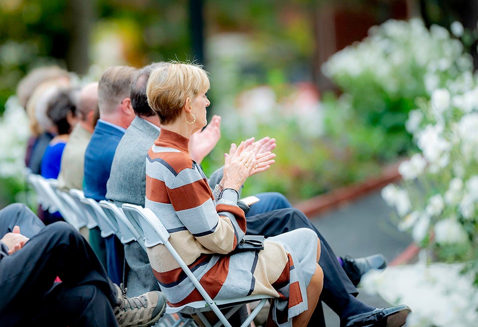 Guests attend the reopening of Houghton Library