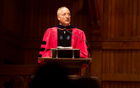 Dean Michael Smith speaks at Freshman Convocation for the Class of 2017