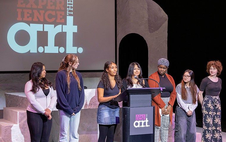 Student participants address attendees of the Lavine Learning Lab launch event