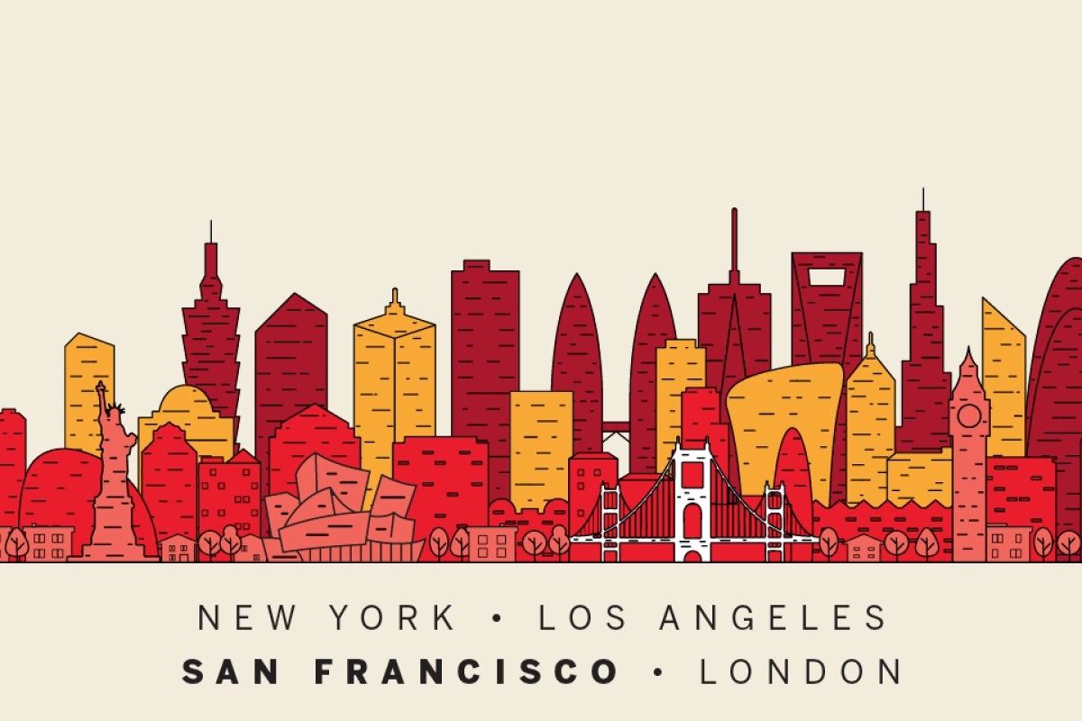 Red and yellow gradient banner with the Golden Gate bridge graphic highlighted