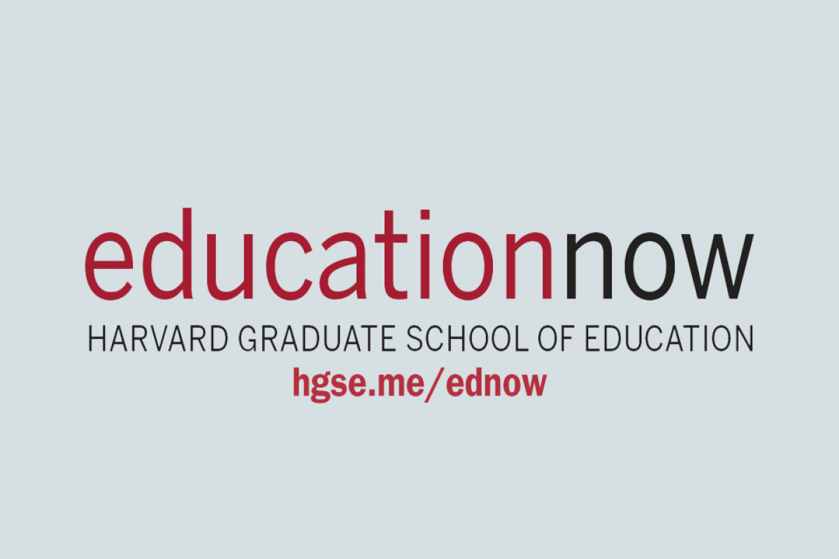 Education Now logo. A broadcast series by Harvard Graduate School of Education EdNow logo and URL