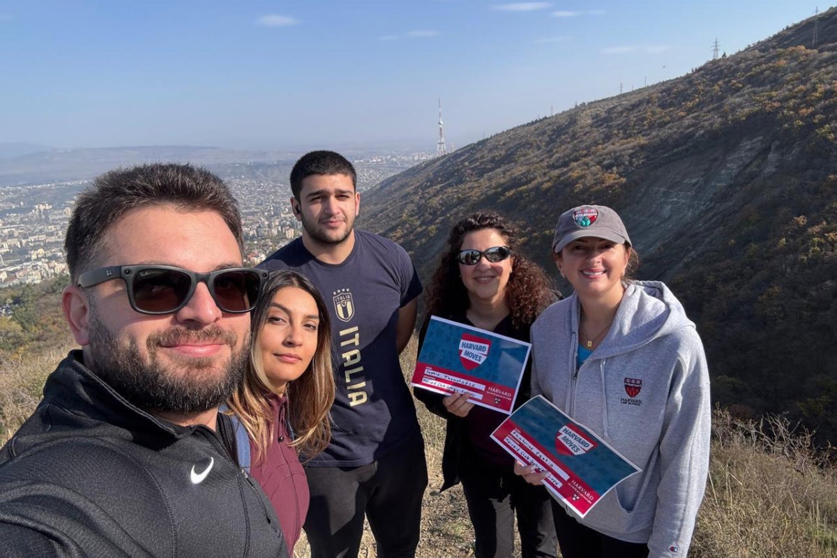 Group at Turtle Lake with view of Tbilisi in background.
