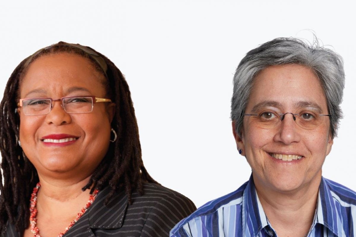 Professors Evelynn Hammonds and Nancy Krieger with white background