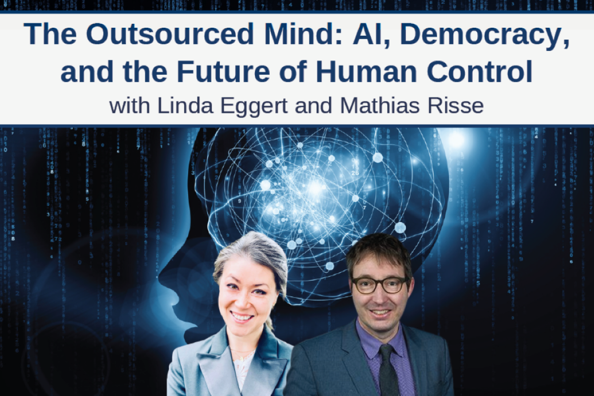 Headshots of Linda Eggert and Mathias Risse in front of an image of a mind.