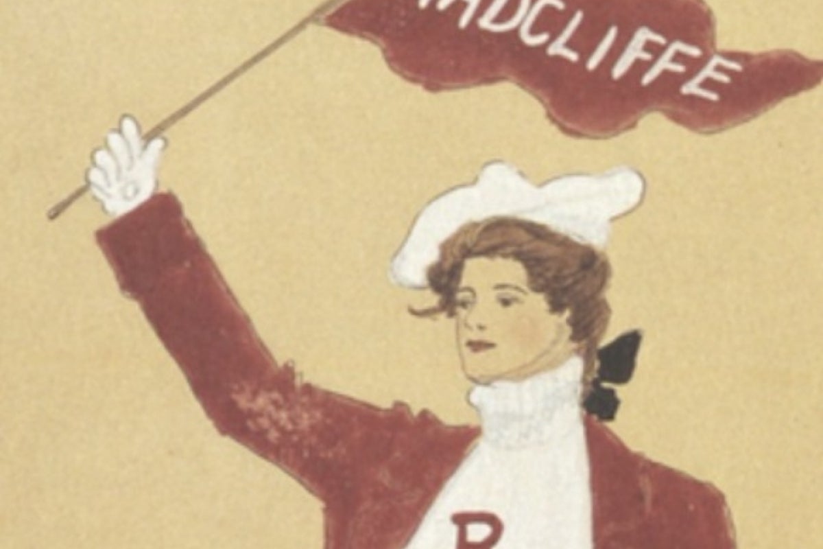 Radcliffe woman holding Radcliffe flag 