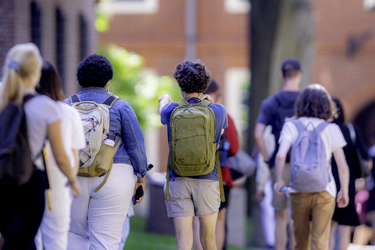 Image of students walking away in Harvard Yard