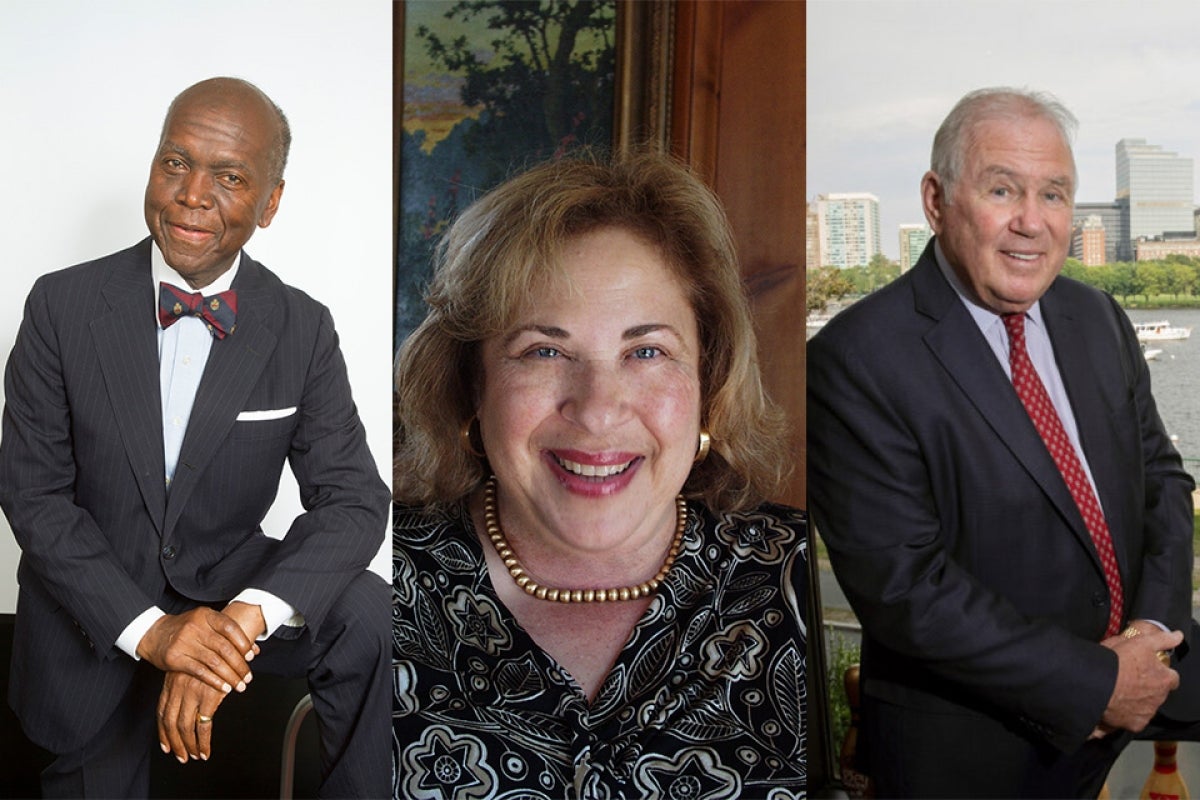 David L. Evans; Leila T. Fawaz, A.M. ’72, Ph.D. ’79; and Joseph J. O’Donnell ’67, M.B.A. ’71