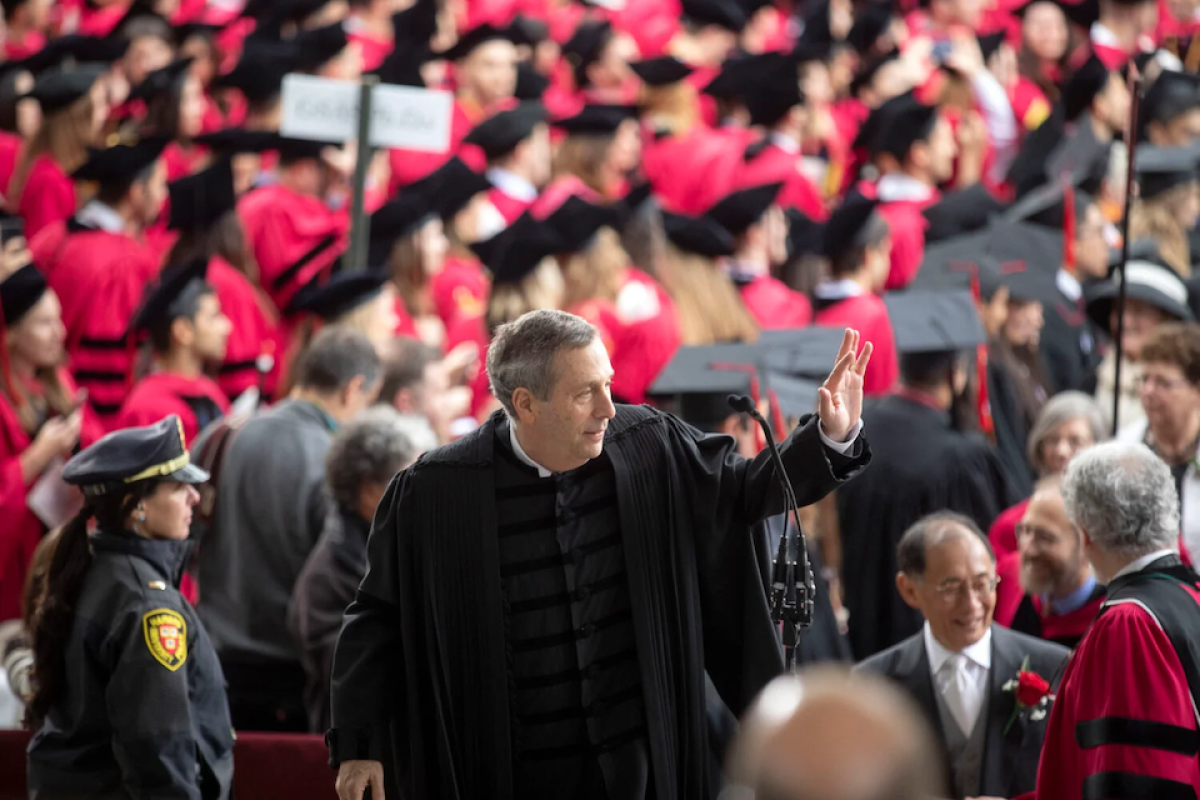 Harvard President Larry Bacow at Commencement in 2019