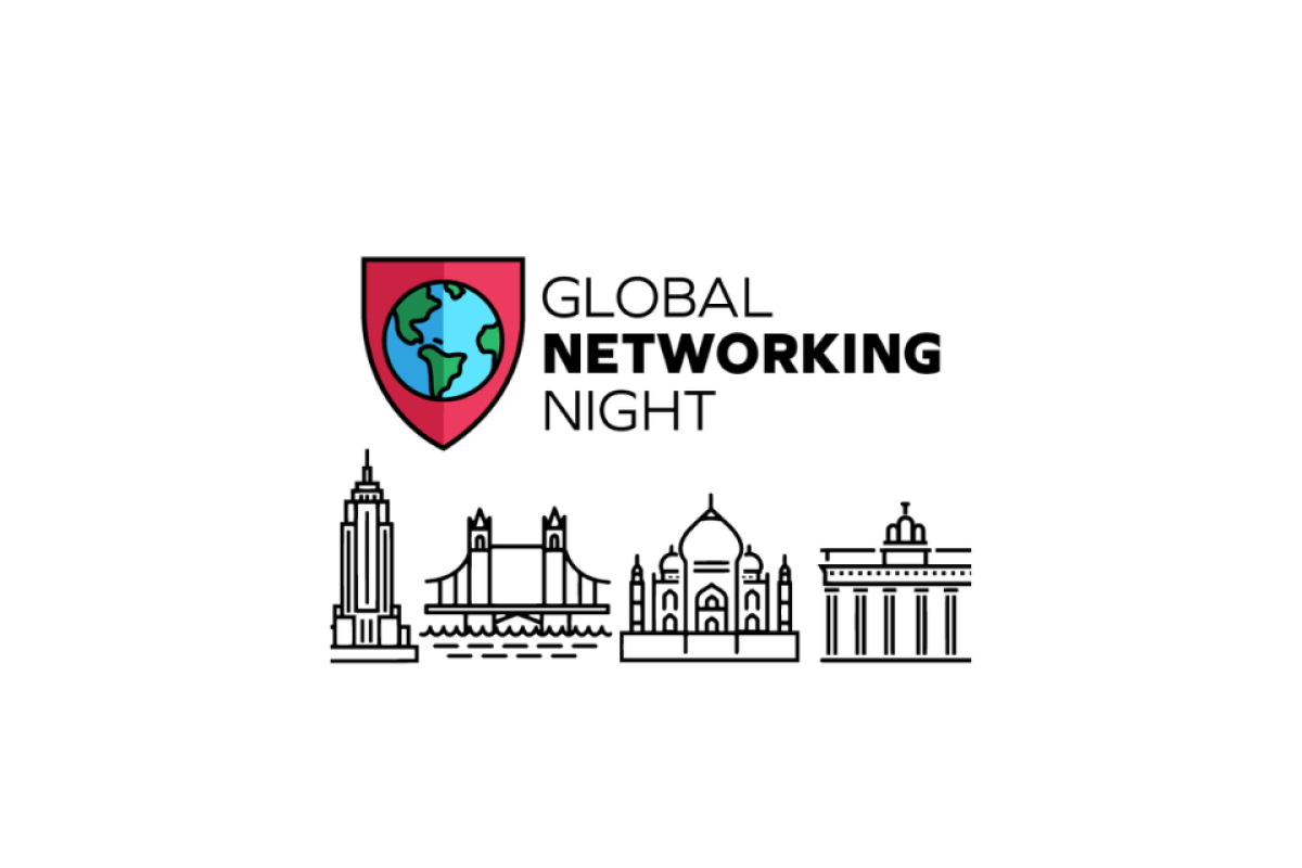 Global Networking Night logo with four architectural landmarks from around the globe pictured below it
