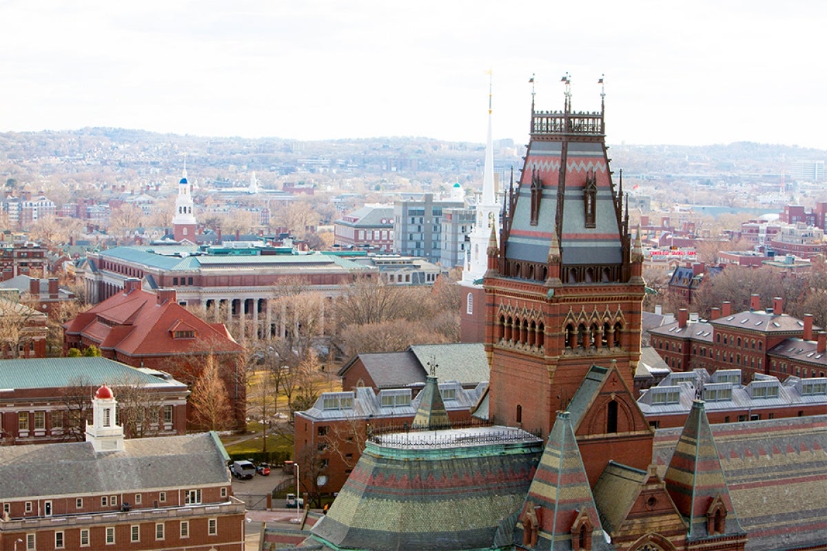 Harvard campus with skyline in the background