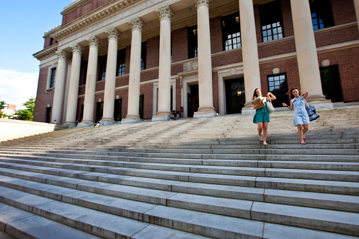 students on the widener library steps