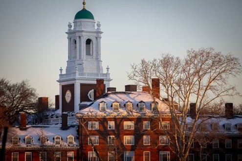 Eliot House in winter at sunset