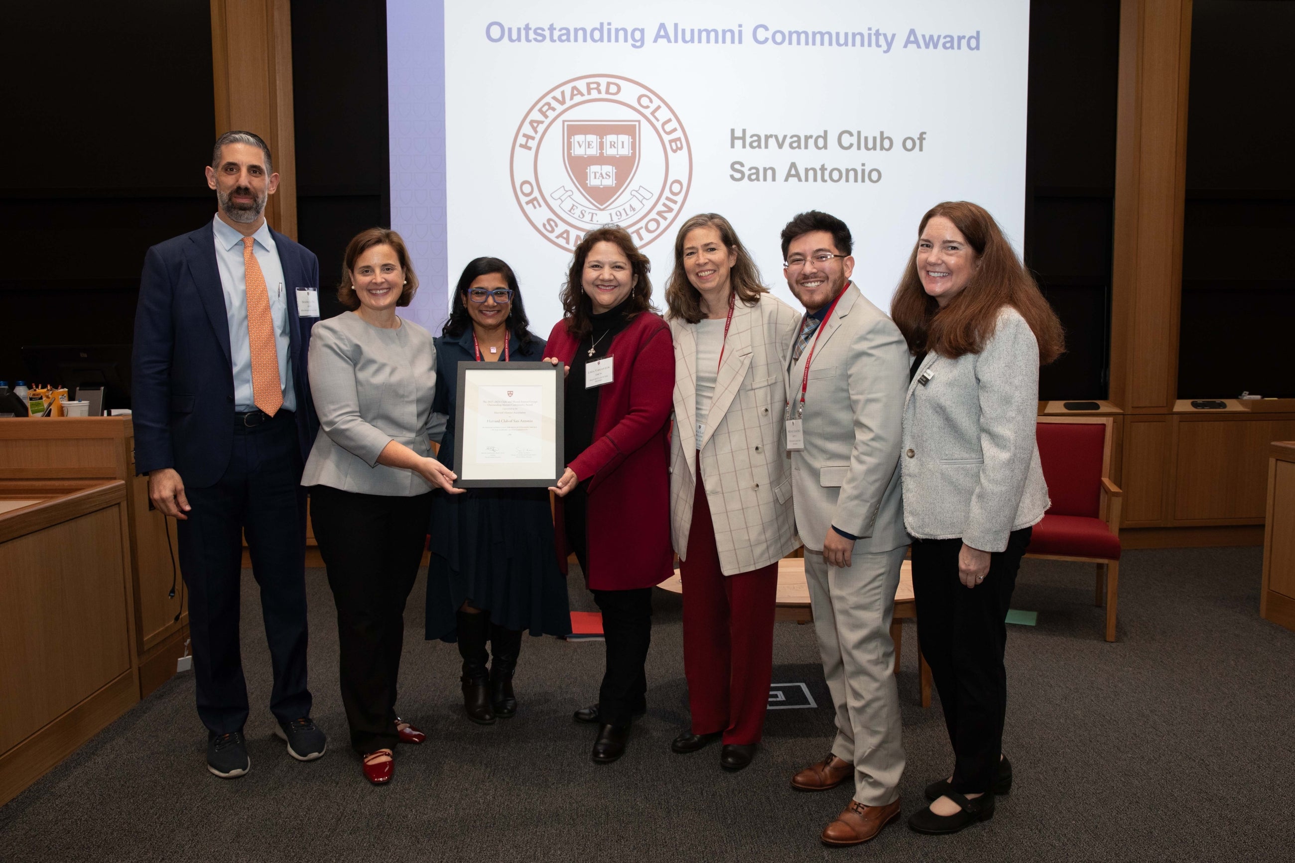 Left to right: Shahm Al-Wir, Sarah C. Karmon, Moitri Chowdhury Savard,  Linda Vargas-Lew, Monica Lizka-Miller, Michael Sanchez, and Mary-Helen Black.