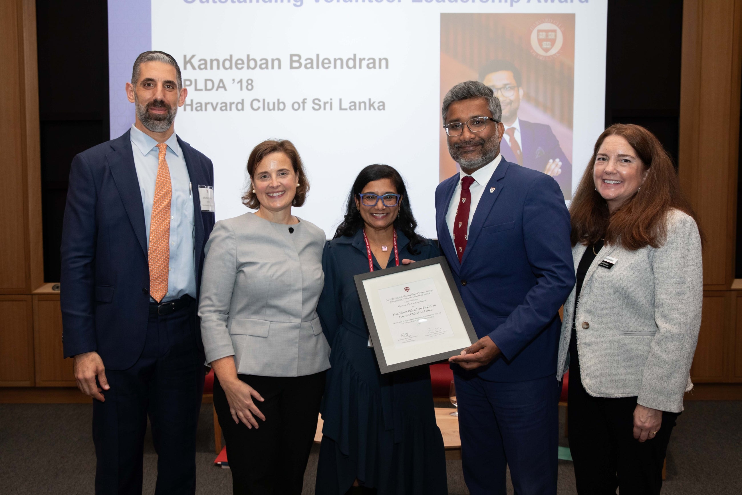 Left to right: Shahm Al-Wir, Sarah C. Karmon, Moitri Chowdhury Savard, Kandeban Balendran PLDA ’18, and Mary-Helen Black.