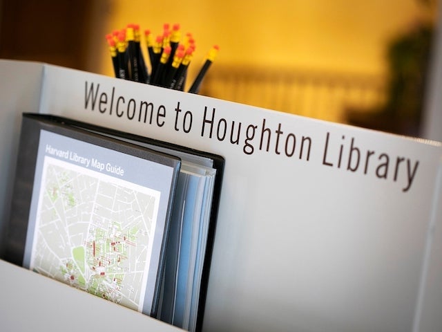 A map and library guide are available to visitors at the Houghton Library welcome desk.