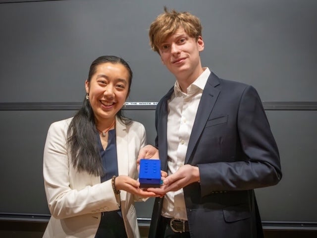Anya Zhang and Nathaniel Marinaccio show off the KoboClicker