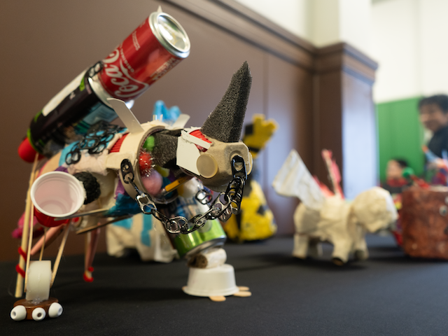 A display of small sculptures inspired by imaginary creatures