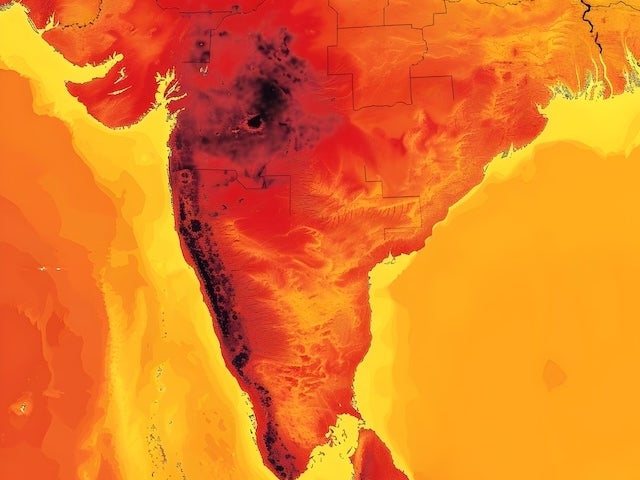 A map of India featuring red, orange, and yellow to indicate heat