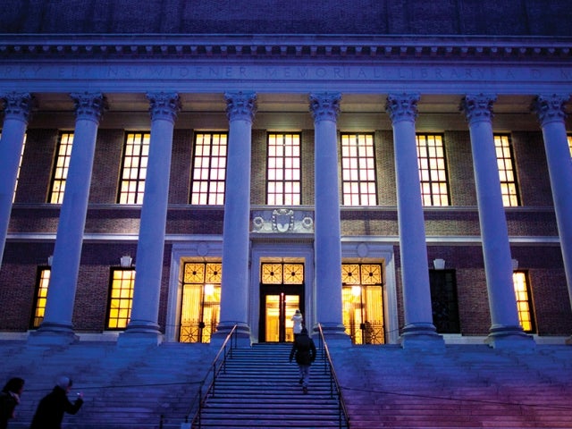 Night shot of Widener Library