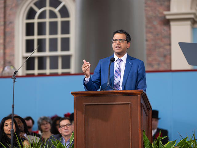 Dr Atul Gawande delivering the Harvard Alumni Day 2025 keynote address