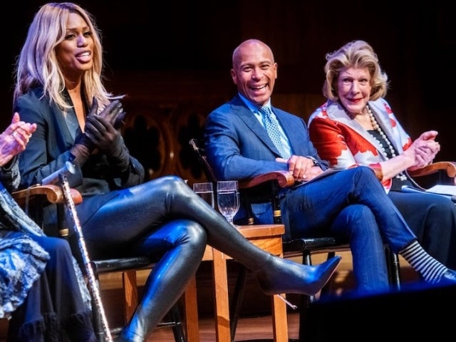 Betye Saar (from left), Laverne Cox, Deval Patrick, and Agnes Gund were among the seven awarded W.E.B. Du Bois Medals at Sanders Theatre.