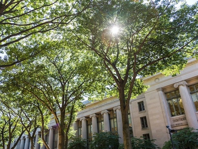 Exterior view of Langdell Hall at Harvard Law School