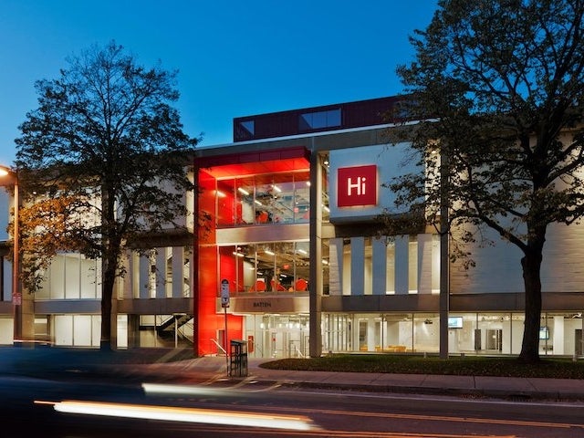The exterior of the Harvard Innovation Labs at night