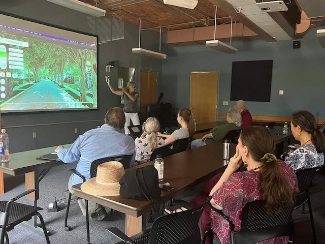 Linda Powers Tomasso presents a plan for a "linear urban forest" to Springfield residents