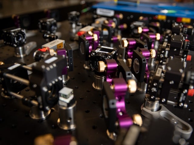 Up-close view of optics for a laser system
