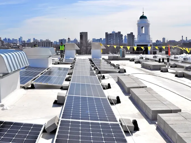 Solar panels on the Wexner Building at Harvard Kennedy School