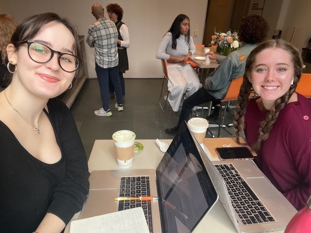 Study abroad roommates Olivia Kierstead ’24 and Katie Catulle ’24 back on campus and working on their senior theses.