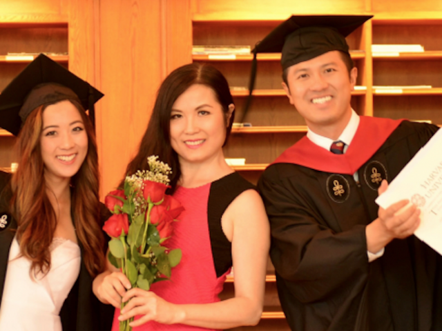 Tony Wang AB ’11, MBA ’17 (far right) with his mother, Grace (middle), and sister, Cassie AB ’17, MBA ’23 (far left)