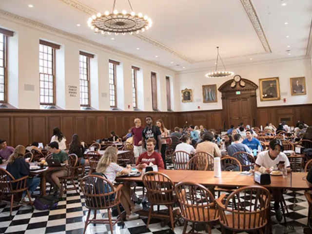 Students sitting in Winthrop House dining hall