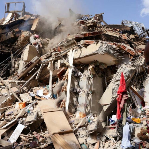 A large pile of rubble