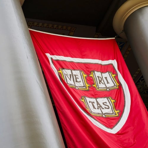 Two columns with the Veritas crimson banner in between. 