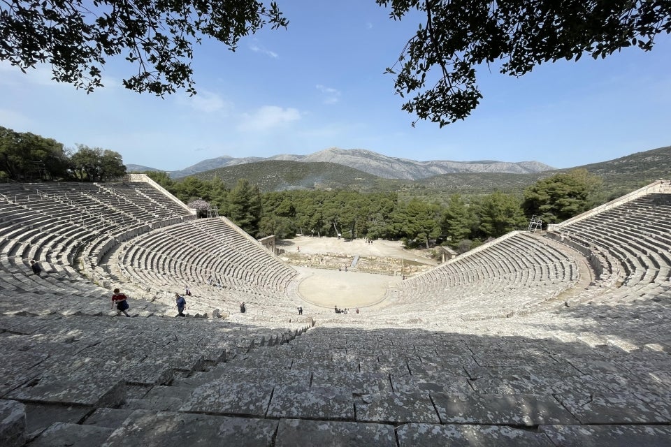 View from the top of the Ancient Theatre at the sanctuary of Asclepius at Epidaurus